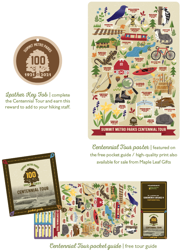 A Centennial Tour poster, pocket guide and leather key fob reward