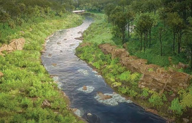 A rendering of the Cuyahoga River Gorge after the removal of the Gorge Dam.