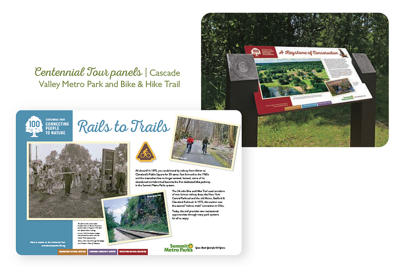 Two sample interpretive panels display park information