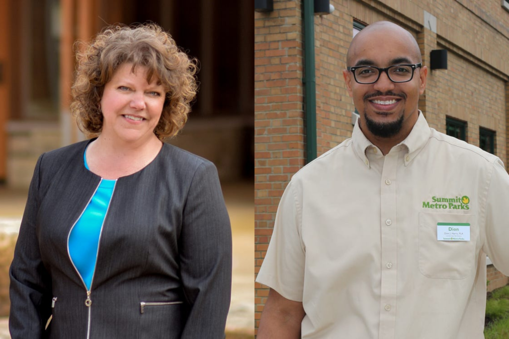 portraits of Summit Metro Parks Executive Director Lisa King and Landscape Architect Dion Harris