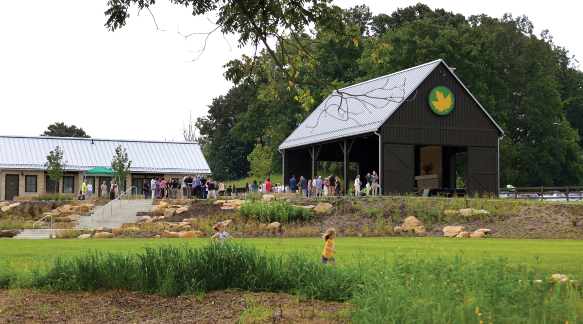 families enjoying the new amenities in the Valley View Area of Cascade Valley Metro Park