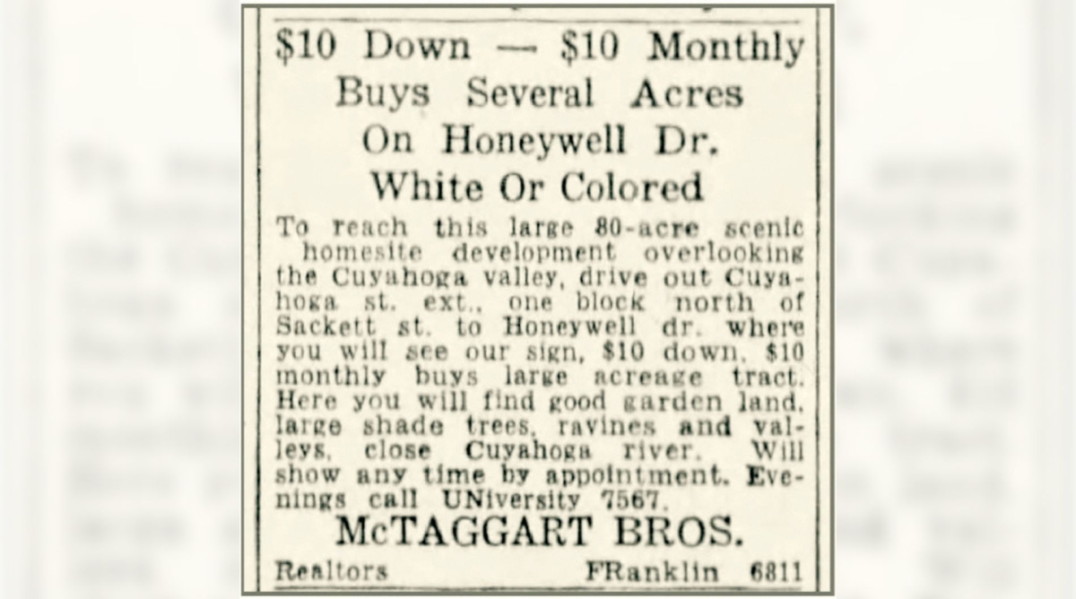 Original advertisement for Wheelock Cuyahoga Acres