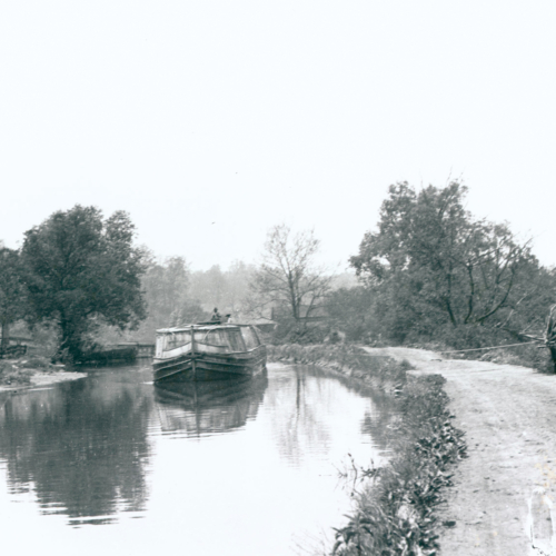 A canal boat is pulled down the Ohio & Erie Canal.