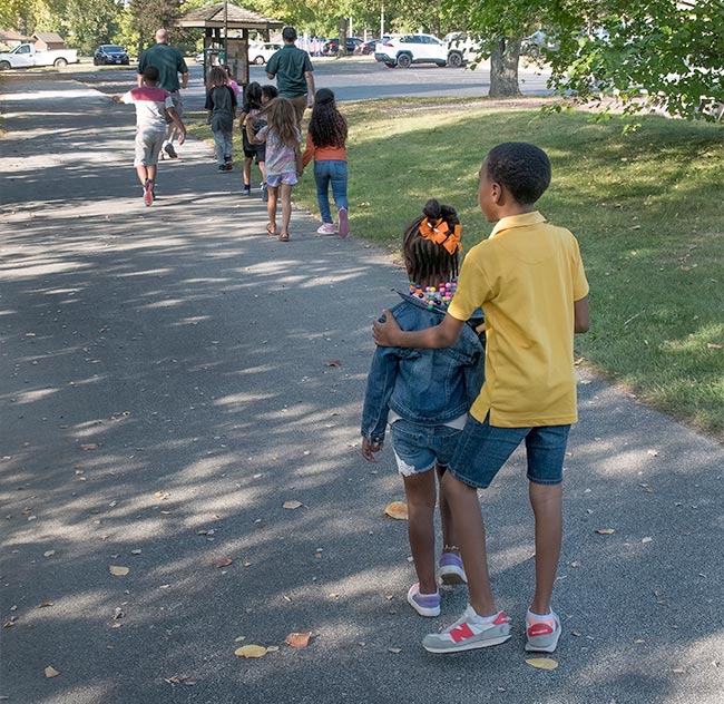 Children walking in a line