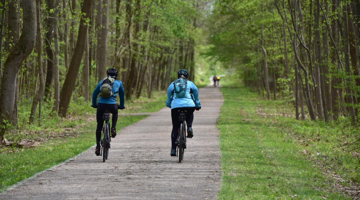 Two cyclists on the Bike and Hike Trail