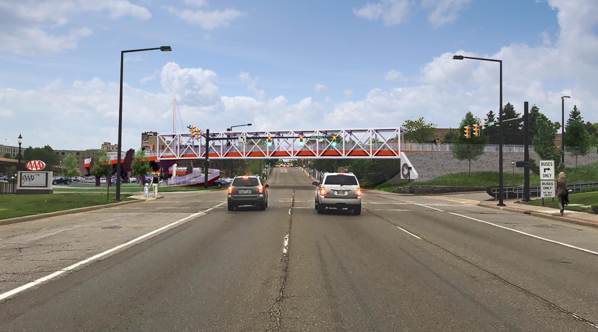 Rendering of Phase 4 bridge over Broadway in downtown Akron