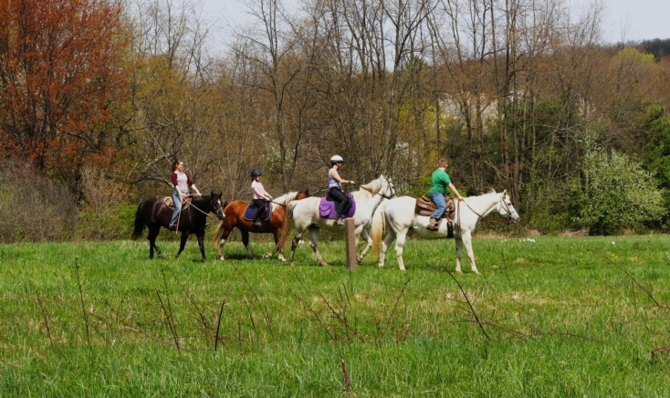 A group of people riding horseback