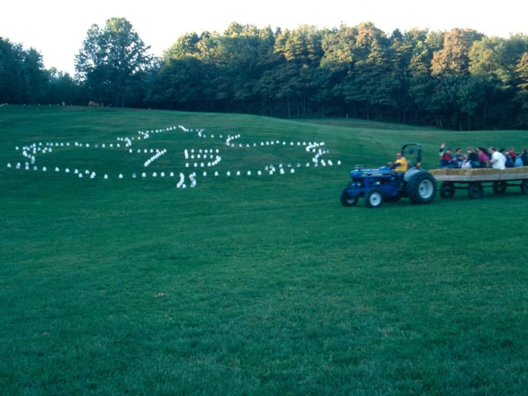 Hayride alongside park district 75th anniversary luminaries, 1995